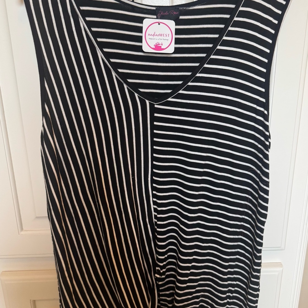 Black and White Striped Tank Top with tie